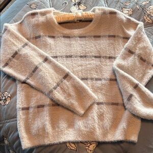 Cyrus Women's Soft Gray and Black Striped Sweater